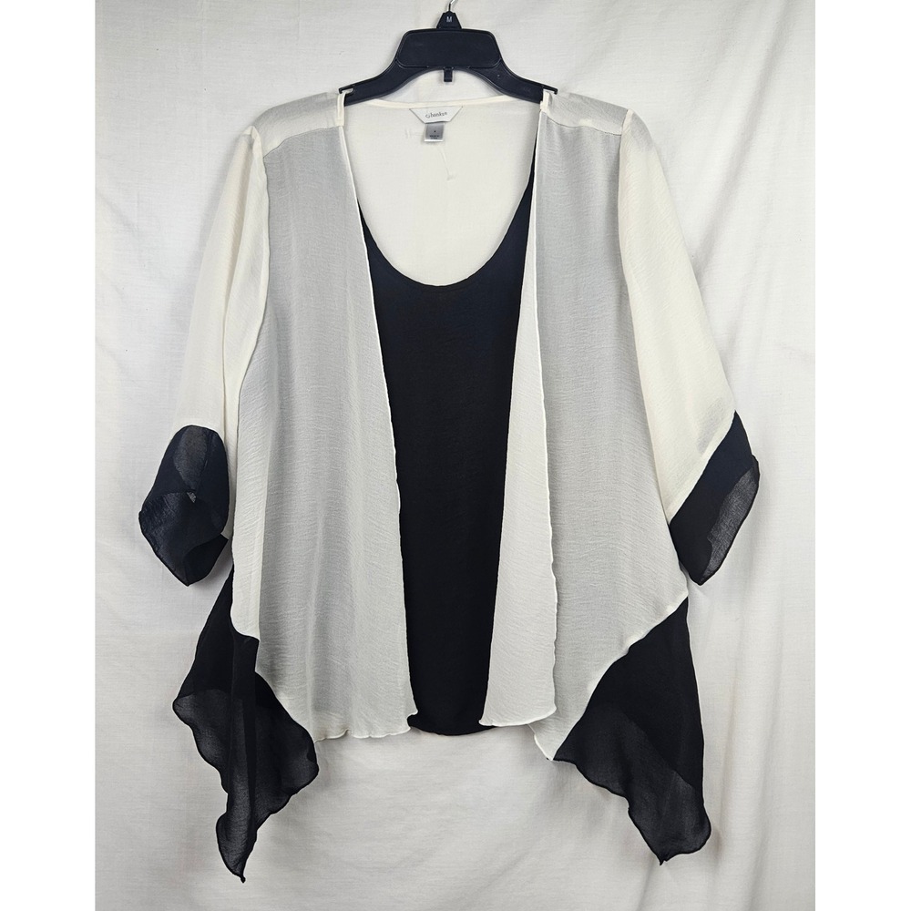 CJ Banks Womens X Black Ivory Colorblock Layered Kimono Top Chiffon Blouse